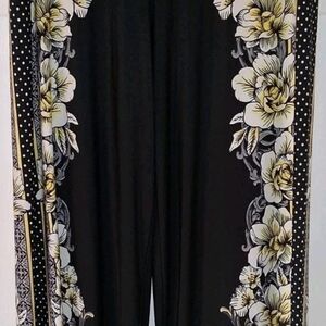 Black Wide-Leg Jumpsuit with Floral Border